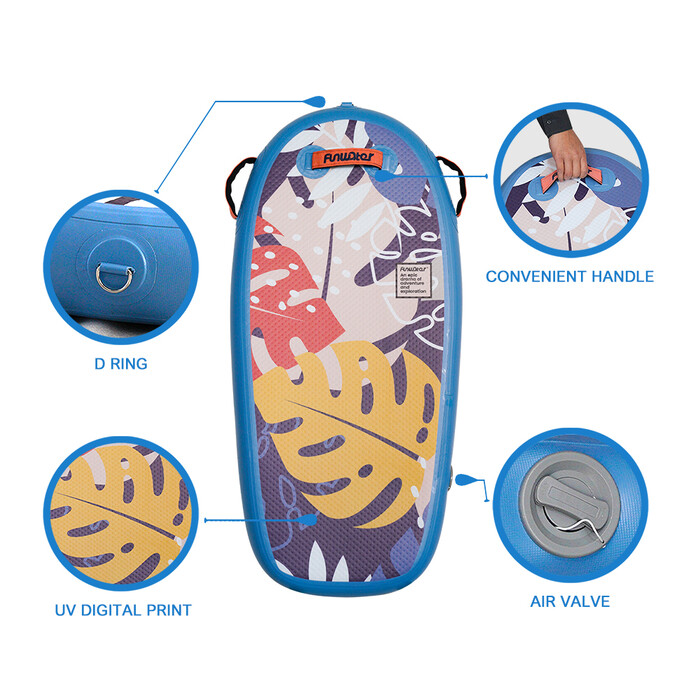 Tabla de bodyboard inflable para niños - Hojas azules