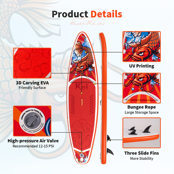 Tabla de surf hinchable de 11 pies - Sup Koi naranja