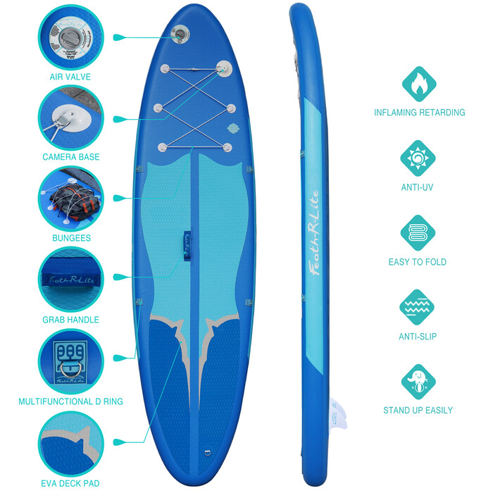 Tabla de surf hinchable de 11 pies, color azul