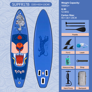 Tabla de surf hinchable de 11 pies, color azul tigre