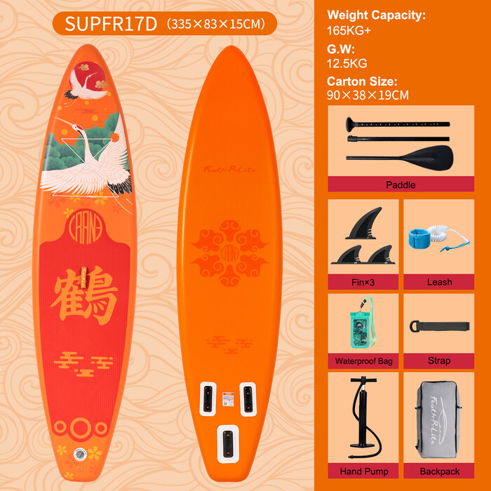 Tabla de surf hinchable con remo de 11 pies - Grulla Naranja