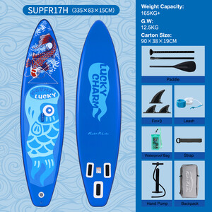 Tabla de surf hinchable con remo de 11 pies, color azul Lucky