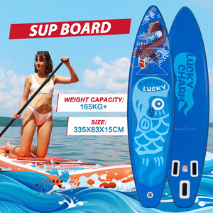 Tabla de surf hinchable con remo de 11 pies, color azul Lucky